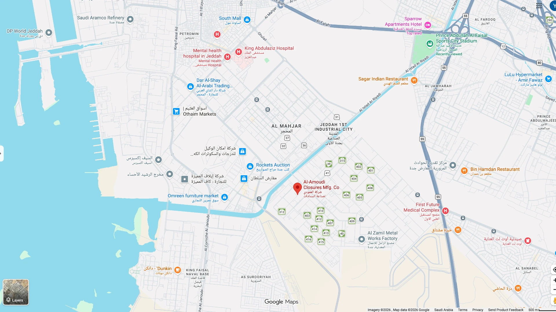 Map showing Al-Amoudi Closures plant location in Industrial Area 1 Phase III, Jeddah